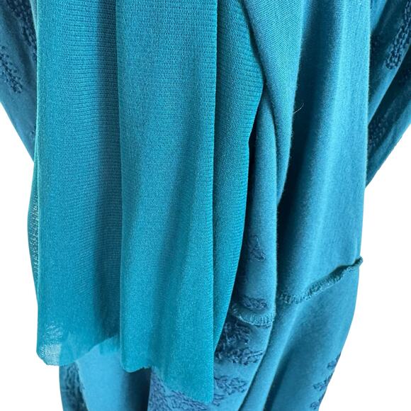 Garnet Hill Teal Blue Sleeveless Lined Embroidered Cotton Blend Maxi Dress Sz XS - Picture 5 of 8